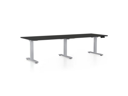 Výškově nastavitelný stůl OfficeTech Long, 240 x 80 cm, šedá podnož, černá