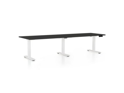 Výškově nastavitelný stůl OfficeTech Long, 260 x 80 cm, bílá podnož, černá