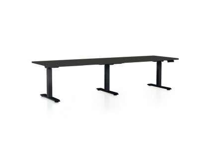 Výškově nastavitelný stůl OfficeTech Long, 260 x 80 cm, černá podnož, černá