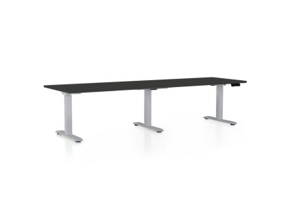 Výškově nastavitelný stůl OfficeTech Long, 260 x 80 cm, šedá podnož, černá