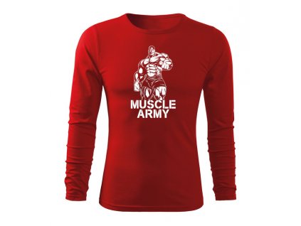 DRAGOWA Fit-T tričko s dlhým rukávom muscle army man, červená 160g/m2