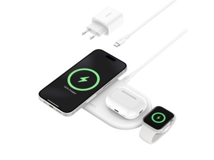 Belkin 3v1 Qi2 15W Magnetic Charging Pad, white