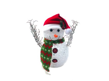 152174 svitici led snehulak v cepici se zelenou salou 29 cm
