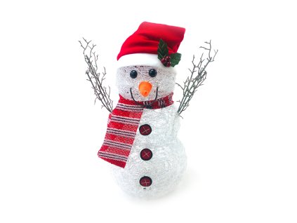 152195 svitici led snehulak v cepici s pruhovanou salou 40 cm