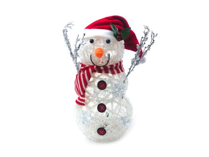152204 svitici led snehulak v cepici s cervenobilou salou 41 cm