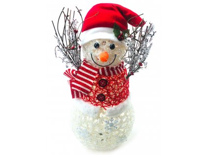152216 svitici led snehulak v cepici a cervenem svetru 55 cm