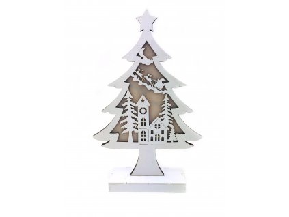Dřevěný svítící strom - Santa Claus na saních (Osvětlení 33 cm)