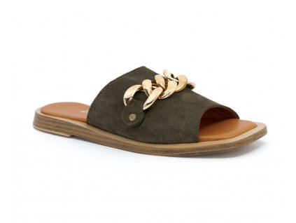 Dámské kožené pantofle Dapi zelené spona 27546 (Velikost 36)