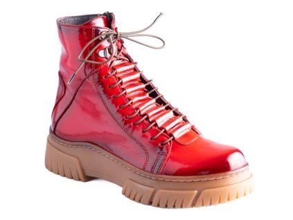 Kožená lakovaná kotníková obuv Dapi červená 28781 G