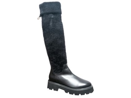 Dámské kozačky nadkolena Dapi černé kůže/úplet 28821 G