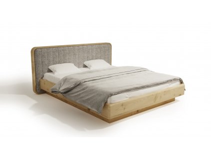 Letto matrimoniale in legno massello Sense Max con testiera imbottita e piedi invisibili, vista laterale.