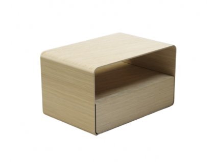 Moderno comodino in legno Kris 1, con bordi arrotondati e un cassetto.