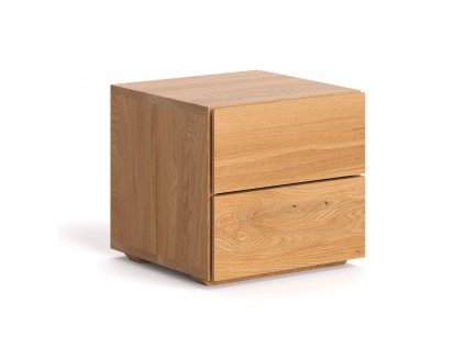 Comodino di design Cube in legno con due cassetti, vista laterale.
