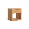 Vista su un comodino moderno in legno Modena con design minimalista e spazio di archiviazione, vista laterale.