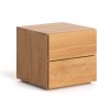 Comodino di design Cube in legno con due cassetti, vista laterale.