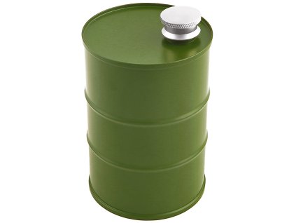 Ploskacka nerezova zelena – 750 ml dizajn olejoveho barelu