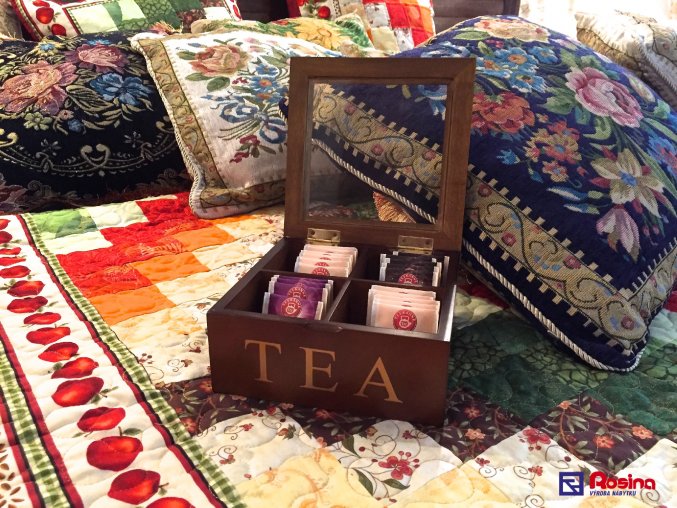 Krabička na čaj hnedá TEA 18x18cm, 4 priehradky, 14,90€, 68260ART, JPG.