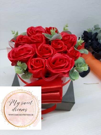 Mydlová kytica-Červené ruže v boxe