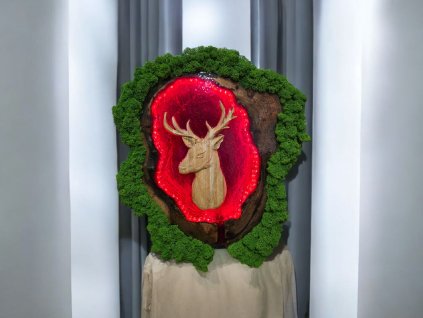 Luxusný led obraz z orechového dreva – Kráľ lesa (58 x 70 cm)