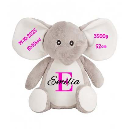 plysovi slonik s udajmi dievcatka emilia