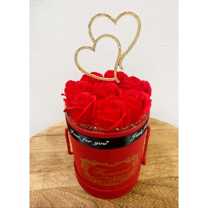 Darček pre ženy - Mydlový Flower box Red Srdcia