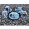 Set 4 espresso šálků a ubrousků s květinovým vzorem