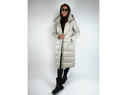 Béžová dlouhá zimní prošívaná bunda Laura Jo Paris