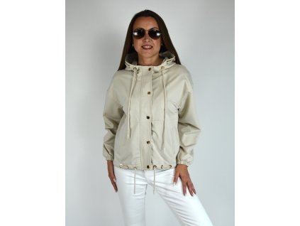 Béžová bunda s kapucí, zipem a patenty