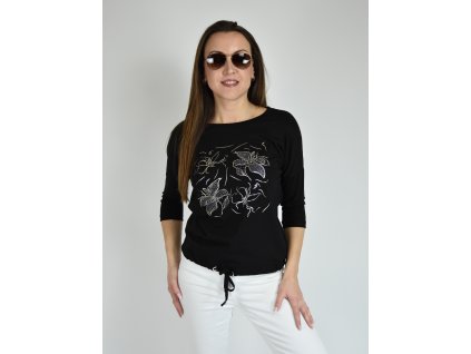 Černé tričko s 3/4 rukávem Megi B2526