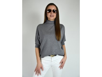 Šedý třpytivý svetr s netopýřím střihem
