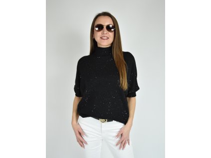 Černý třpytivý svetr s netopýřím střihem