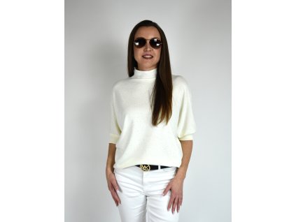 Smetanový třpytivý svetr s netopýřím střihem