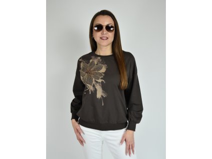 Tmavě hnědá mikina s květinou Megi B2520