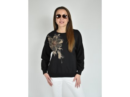 Černá mikina s květinou Megi B2520
