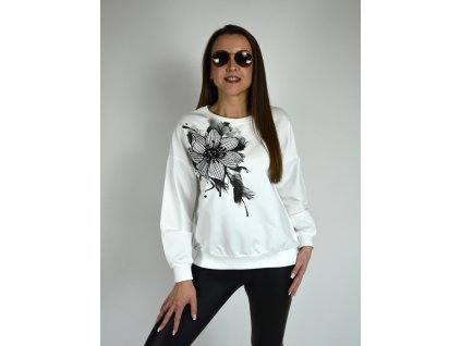 Bílá mikina s černou květinou Megi B2520