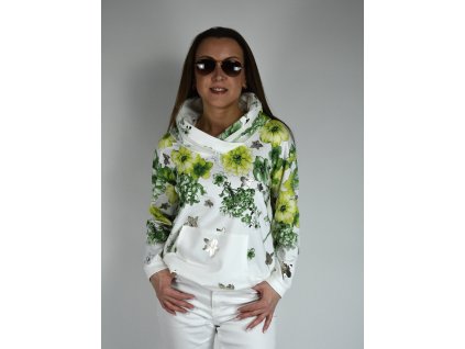 Bílá mikina s potiskem a kapucí Megi, zelená B02136