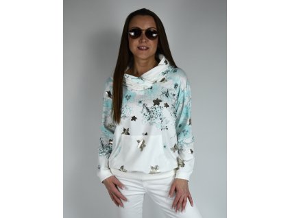 Bílá mikina s potiskem a kapucí Megi, mentolová B02136