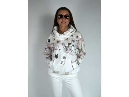 Bílá mikina s potiskem a kapucí Megi, růžová, béžová B02136