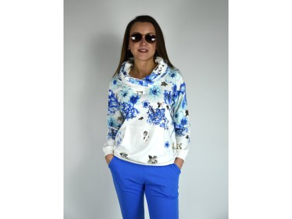 Bílá mikina s potiskem a kapucí Megi, modrá B02136