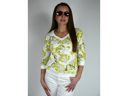 Bílá mikina s limetkovým vzorem Megi, véčkový výstřih B2647