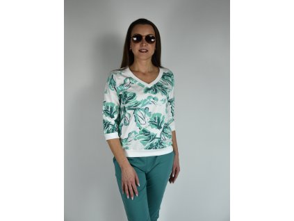 Bílá mikina s véčkovým výstřihem Megi, petrolejová a zelená B2647