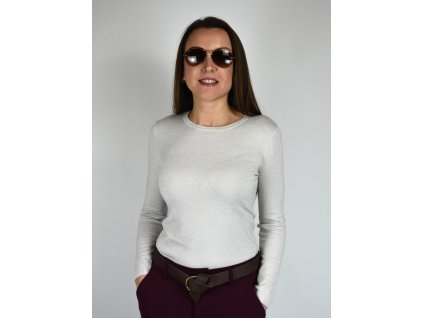 Smetanový třpytivý svetr s kulatým výstřihem