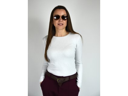 Bílý třpytivý svetr s kulatým výstřihem