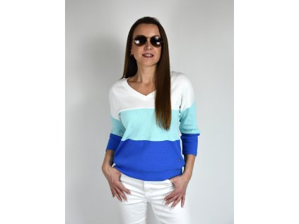 Bílo-modré tričko s véčkovým výstřihem B1381