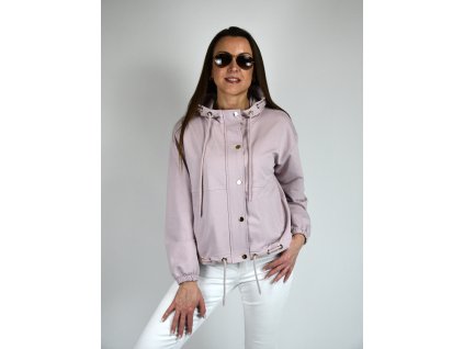 Růžová bunda s kapucí, zipem a patenty