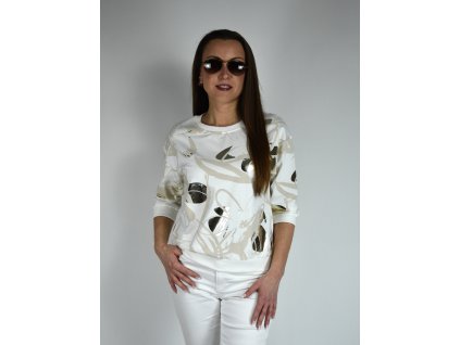 Bílá mikina s béžovým vzorem Megi, kulatý výstřih B2587