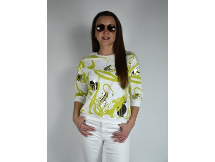 Bílá mikina s limetkovým vzorem Megi, kulatý výstřih B2587