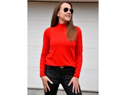 Červený basic svetr s rolákem