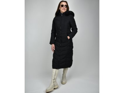 Černá dlouhá prošívaná bunda s kapucí Ature