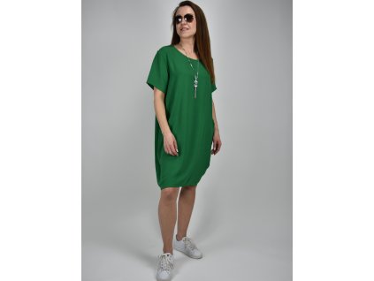 Zelené šaty volného střihu s řetízkem